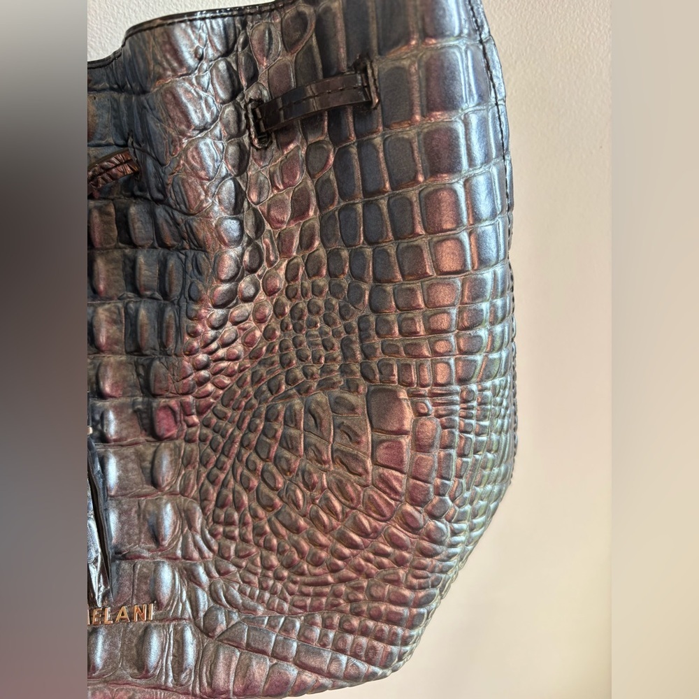 ANTONIO MELANI Black Leather Shoulder Bag with Crocodile Embossed Texture - Picture 3 of 16